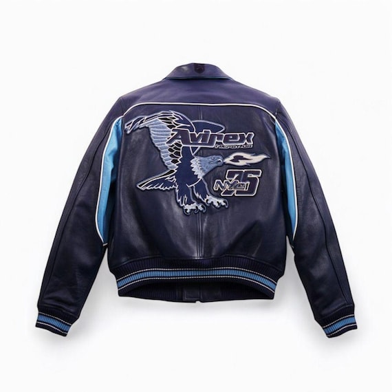 Vintage Avirex Leather Racing Jacket: Embroidered Eagle, Varsity