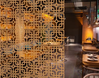 Hanging Partition, Wooden Modular Wall, Modern Room Divider, Decorative panels for restaurants, Suspended Separating Screen
