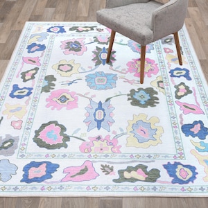 Tapis noué à la main pêche style Oushak 4 x 6, 5 x 8, 6 x 9, 8 x 10, 9 x 12, 10 x 14 pi Tapis faits main pour le salon, tapis contemporain antique, salon
