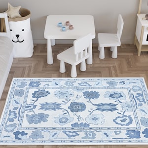 Tapis noué à la main bleu exquis de style Oushak 4 x 6, 5 x 8, 6 x 9, 8 x 10, 9 x 12, 10 x 14 pi Tapis faits main pour le salon, tapis contemporain antique