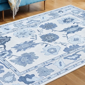 Modern Blue Oushak style Hand Knotted Rug 4x6, 5x8, 6x9, 8x10, 9x12, 10x14 ft Handmade Rugs for Living Room, Antique Contemporary rug