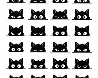 Spähende schwarze Katze SVG Bundle | Süße Katze SVG | Katzen Gesicht Peek SVG | Halloween-Katze | Cricut Cut Dateien Png.