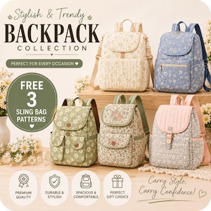 5 Backpack Sewing Patterns Bundle, PDF Backpack Bag Pattern, Beginner Sewing Tutorial, DIY Backpack Template,Instant Download Sewing Pattern