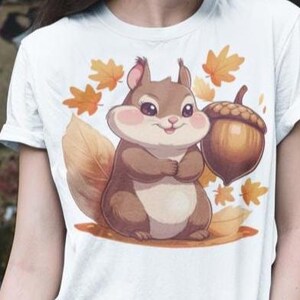 Eichhörnchen-T-Shirt für Herbst-Saison, Ahornblätter-Herbst-T-Shirt, Unisex-Tierliebhaber-Fall-Mode-T-Stück
