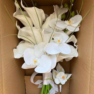 White Orchid and Calla Lily Bridal Flower Bouquet – Elegant Wedding Decor