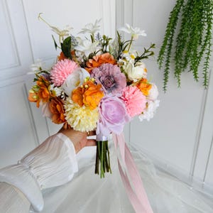 Handmade Pastel Bridal Bouquet, Artificial Flower Wedding Bouquet, Colorful Spring Silk Flowers, Bridesmaid Bouquet, Boho Wedding Decor