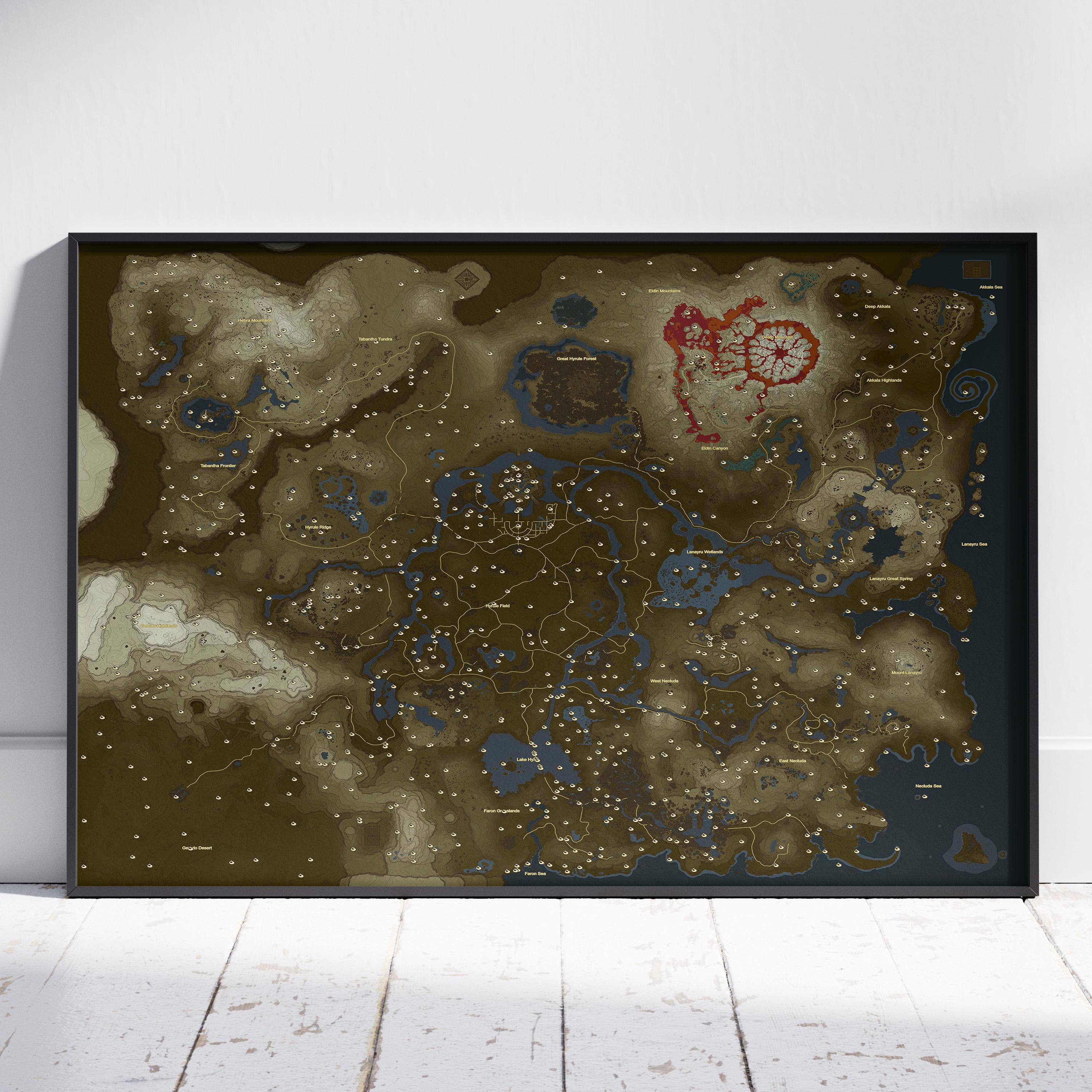 The Legend of Zelda Map Poster | Hyrule Wall Art | Unframed Canvas Print | Game Gift Poster