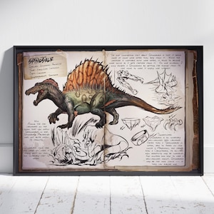 Ark Survival Evolved Dossiers Poster | Spinosaur Wall Art | Unframed Canvas Print | Game Gift Poster