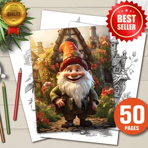 50+ Gnomes Coloring Book for Adults & Kids, Printable Gnome Coloring Pages, Whimsical Art Therapy, Instant Download Fantasy Fun