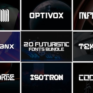 20 Creative Futuristic Font Bundle, Cyberpunk Font, Abstract Alphabet, Technology Font, Mecha Font, Scifi Font, Canva Font, Branding Font