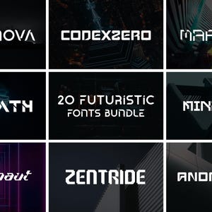 20 Futuristic Fonts Bundle - Best for Cricut, Canva, Adobe, Branding, Design Graphic, Logo Design and Web Design