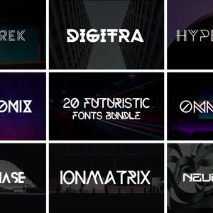 20 Modern Futuristic Font Bundle, Cyberpunk Font, Abstract Alphabet, Technology Font, Mecha Font, Scifi Font, Canva Font, Branding Font