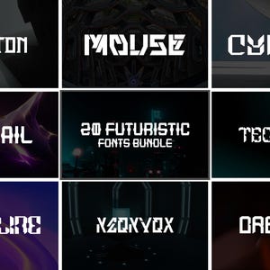 20 Futuristic Font Bundle - Modern Font, Abstract Alphabet, Technology, Techno Font, Mecha, Scifi Font, Canva Font, Branding Font