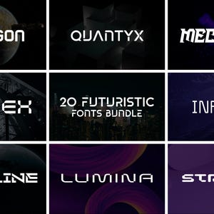 20 Futuristic Font Bundle - Modern Font, Abstract Alphabet, Technology, Techno Font, Mecha, Scifi Font, Canva Font, Branding Font