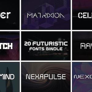 20 Futuristic Font Bundle - Modern Font, Abstract Alphabet, Technology, Techno Font, Digital Font, Scifi Font, Canva Font, Branding Font