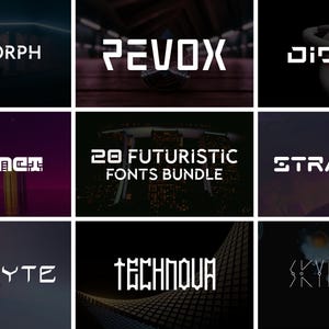 20 Futuristic Font Bundle - Modern Font, Abstract Alphabet, Space Font, Technology, Techno Font, Mecha, Scifi Font, Canva Font