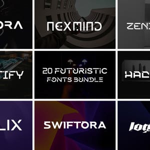 20 Modern Futuristic Font Bundle, Cyberpunk Font, Abstract Alphabet, Technology Font, Mecha Font, Scifi Font, Canva Font, Branding Font