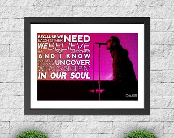 Oasis "Acquiesce" Lyrics Poster: Britpop Wall Art, A4 Print (Sunset Orange)