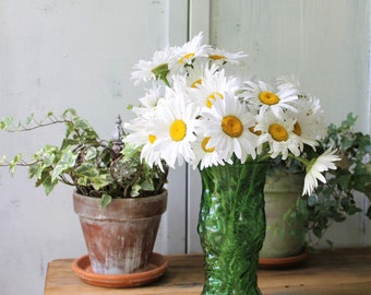 E. O. Brody faux bark glass vases, large emerald green glass vase, crinkle textured emerald green glass vase by E O Brody Cleveland Ohio