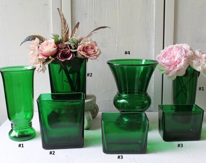Napco Green Glass Vases Emerald Green Glass Floral Vases Etsy
