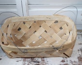 Natural Chipwood basket w handles, woven chipwood basket, farmhouse style basket, farm fresh produce basket carrier display, French country