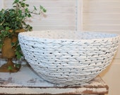 Extra Large woven bowl, Farmhouse storage basket, Shabby chic basket, large white banana leaf woven bowl Nordic French cottage country decor