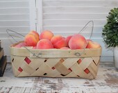 Natural Chipwood peach basket with wire handles, farmhouse style peach basket farm fresh produce basket carrier display French country decor