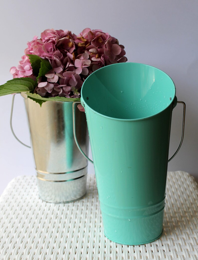 French Flower Bucket Tall Galvanized Metal Vase for Farmhouse Etsy