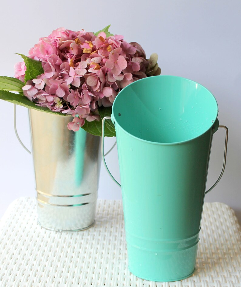 French Flower Bucket Tall Galvanized Metal Vase for Farmhouse Etsy