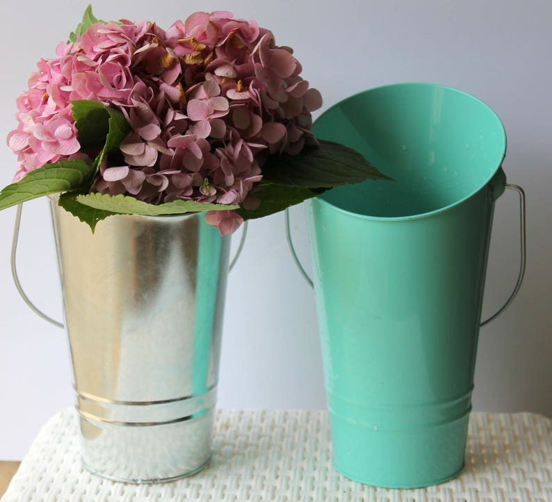 French Flower Bucket Tall Galvanized Metal Vase for Farmhouse Etsy