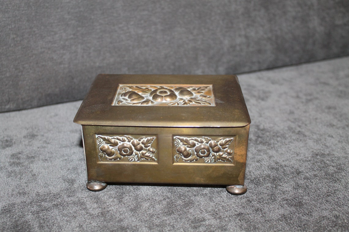 German Antique brass casket jewelry box wood lined brass Etsy