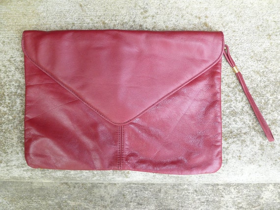 Burgundy purse dark red bag Mauve leather Clutch,… - image 1