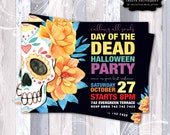Halloween Invitation, Day Of The Dead Invite, Costume Party Invitaion, Día De Muertos, Sugar Skull WaterColor Invitation, Cute Skull Invite