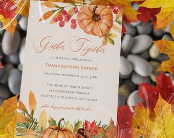 Gather Together Invite, Thanksgiving Invitation, Fall Invitation, Friendsgiving Invite, Printable Invite Thanksgiving Day, Turkey Day Invite