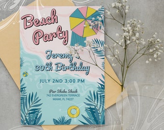 Beach Party Invite, Ocean Theme Birthday, Sand Invite, Luau Invitation, Beach Please, Pool Party Invite, Surf and Sand Party, Vintage Invite