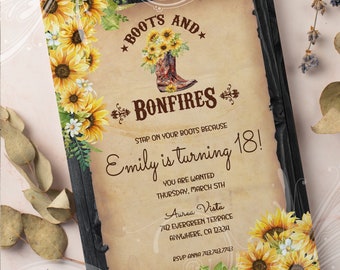 Birthday Hoedown Invite, Boots and Bonfires, Cowgirl Birthday Invite, Rodeo Birthday Invite, Southwestern Invite, Western Birthday Invite