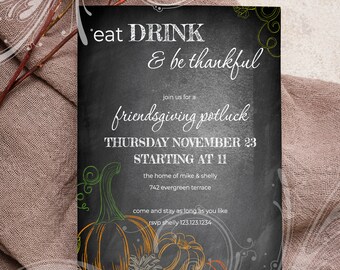 Chalkboard Friendsgiving Invitation, Thanksgiving Invite, Chalkboard Invite, Friendsgiving Invite, Printable Invite, Fall Holiday Invitation