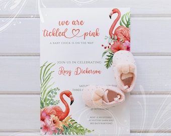 Flamingo Tickled Pink Baby Shower Invite, Flamingo Baby Shower, Printable Invite, Pink Baby Shower Invite, Baby Shower,  Tropical Flamingo