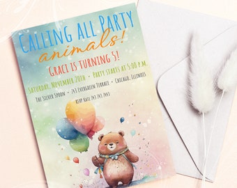 Party Animal Invite, Bear Invite, Wild One Invite, Two Wild Birthday, Animal Birthday Invite, Zoo Birthday Invite, Digital Party Invite