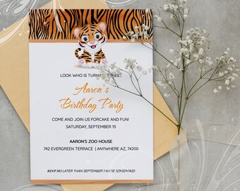 Cute Tiger Blue Birthday, Safari Invite, Tiger Invitation, Jungle Birthday, Zoo Birthday, Party Animal Invite, Baby Animal, Watercolor Tiger