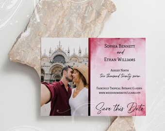 Burgundy Wedding Save the Date, Printable Wedding, Modern Save the Date, Classic Wedding, Jewel Tone Wedding, Simple Save the Date Card