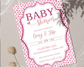 Pink Cheetah Baby Shower Invite, Baby Shower Template, Printable Invite, DIY Invite, Born To Be Wild, Animal Print Baby Shower, Baby Girl