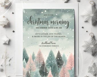 Christmas Tree Invite, Winter Invite, Holiday Party, Christmas Invite, Pink Christmas Trees, DIY Card, Modern Xmas Invite, Pink Xmas Invite