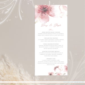 Menú de boda de flores de cerezo, menú de flores, flor de cerezo de acuarela, menú imprimible DIY, boda Sakura, menú estilo Sakura, plantilla de menú