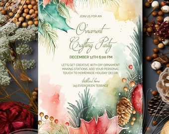 Poinsettia Invite, Xmas Invite, Christmas Party Invite, Xmas Party Invite, Holiday Invite, Family Invite, Holiday Party, Pretty Poinsettia