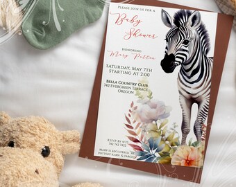 Zebra Baby Shower Invite, Safari Theme Baby Shower, Printable Invite, Gender Neutral Invite, Savannah Baby Shower, Cute Zebra Invitation