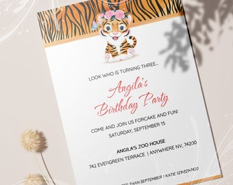 Cute Tiger Birthday, Safari Invite, Tiger Invitation, Jungle Birthday, Zoo Birthday, Party Animal Invite, Baby Animal, Cute Tiger Cub Invite