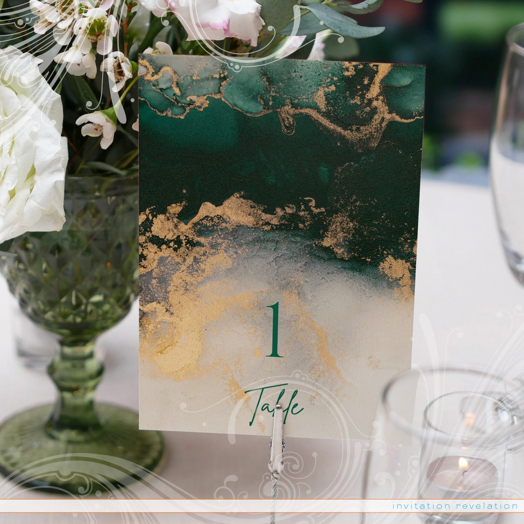 Floating Table Number Gold Emerald and Gold Table Number, Green and Gold, Wedding Table Number ...