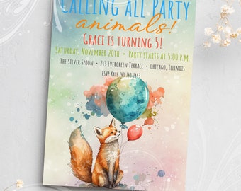 Party Animal Invite, Fox Invite, Wild One Invite, Two Wild Birthday, Animal Birthday Invite, Zoo Birthday Invite, Digital Party Invite