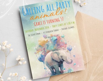 Party Animal Invite, Elephant Invite, Wild One Invite, Two Wild Birthday, Animal Birthday Invite, Zoo Birthday Invite, Digital Party Invite
